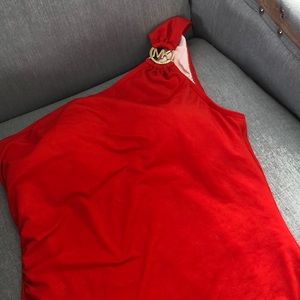 Michael Kors red swimsuit off the shoulder on one side